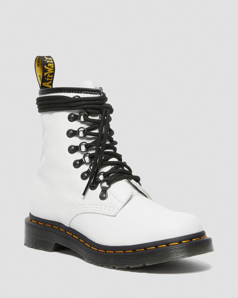 Botas con Cordones Dr Martens 1460 Laced Virginia Cuero Mujer Blancos | MX 606TCE